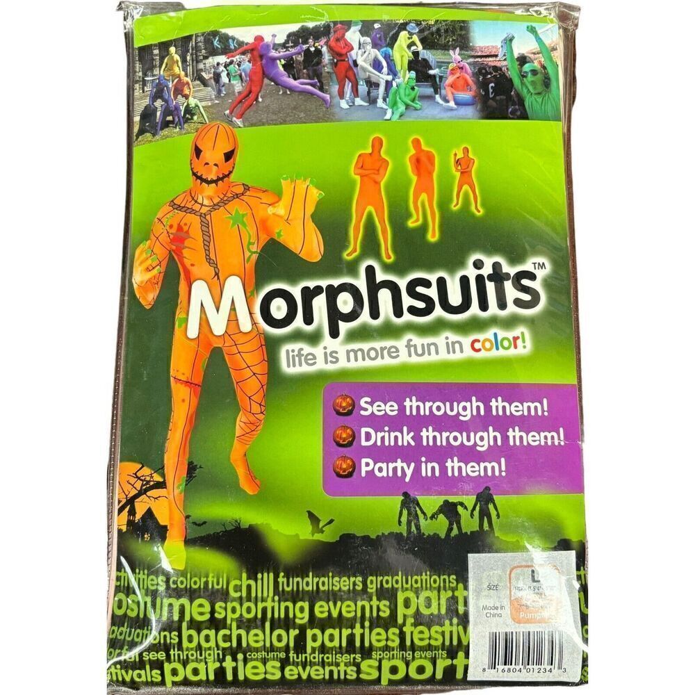 New Morphsuit Costume Size Large Bodysuit Pumpkin Halloween ScaryβParty Cosplay